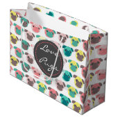 愛らしい「ラブプグ」カラフルパグイラストレーション ラージペーパーバッグ (正面アングル)