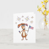 愛らしい ワガママな 愛国的な 犬と国旗 カード (黄色い花)