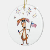 愛らしい ワガママな 愛国的な 犬と国旗 セラミックオーナメント (左)