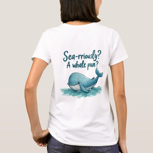 愛らしい「海のように?鯨のパンか?」 海デザイン Tシャツ (裏面)