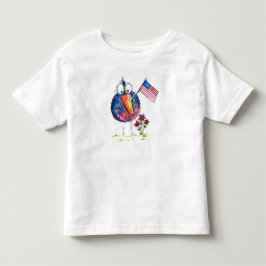 愛らしい 遊び心のある 愛国的な鳥と旗 トドラーTシャツ