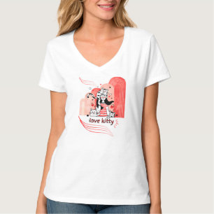 愛らしい"Love Kitty"落書きグラフィック Tシャツ