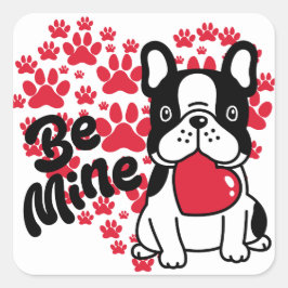 愛らしいBe Mine Valentine's Day Dogステッカー スクエアシール