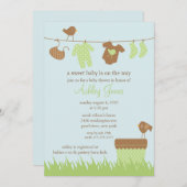 愛らしいClotheslineの男女兼用なベビーシャワー 招待状 (正面/裏面)
