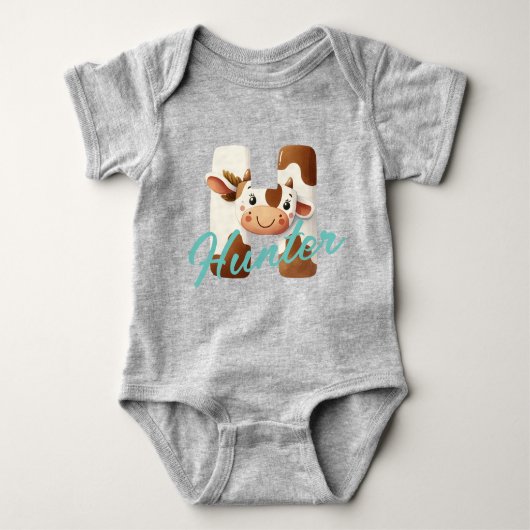 愛らしいCow Letter Hベビー服と名前をカスタムする ベビーボディスーツ (正面)