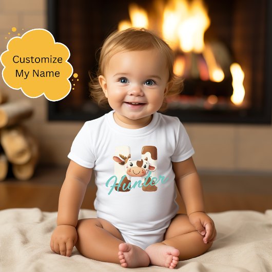 愛らしいCow Letter Hベビー服と名前をカスタムする ベビーボディスーツ