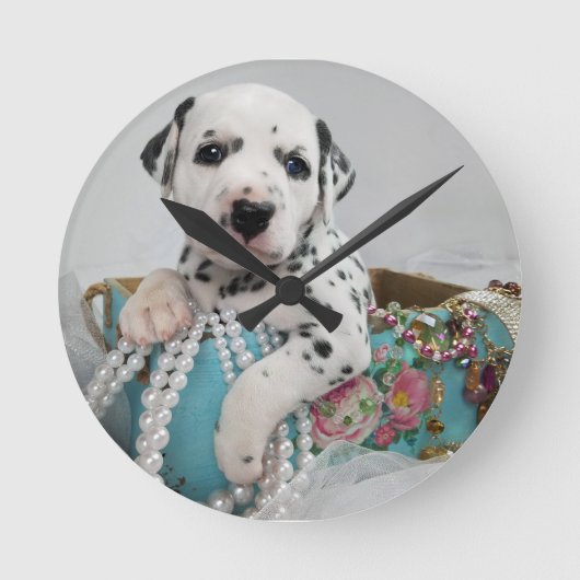 愛らしいDalmatian子犬 ラウンド壁時計 (正面)