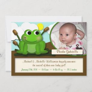 愛らしいFroggyの男の子または女の子の誕生の発表 案内状