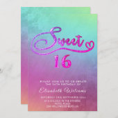 愛らしいGlamホログラフィックグリッタースクリプトグラデーション 招待状 (正面/裏面)