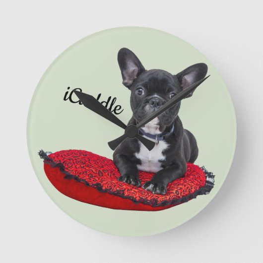 愛らしいiCuddleのフレンチ・ブルドッグ ラウンド壁時計 (正面)