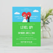 愛らしいNerdy 8ビット結婚式招待状 セーブザデート (スタンド正面)