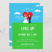 愛らしいNerdy 8ビット結婚式招待状 セーブザデート (正面/裏面)