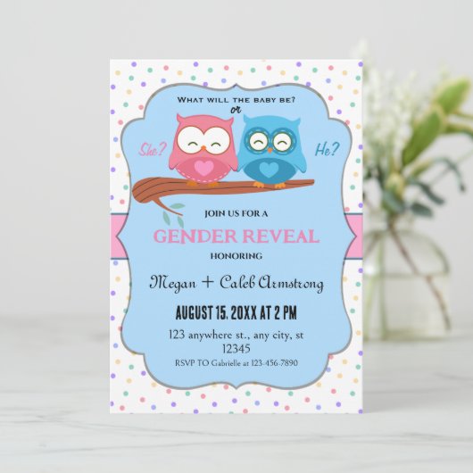 愛らしいOwls性別による招待の公開 招待状 (スタンド正面)