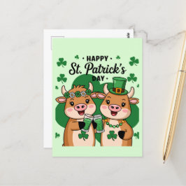 愛らしいSt patricks day牛 ポストカード