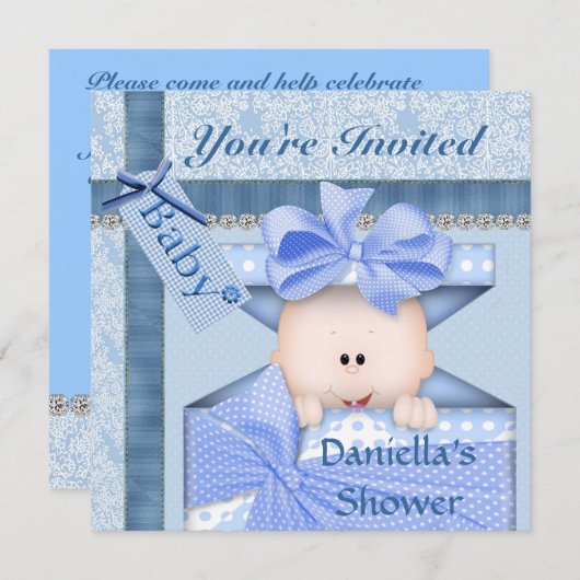 愛らしきらきら光るいベビーシャワー招待状少年 招待状 (正面/裏面)