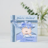 愛らしきらきら光るいベビーシャワー招待状少年 招待状 (スタンド正面)