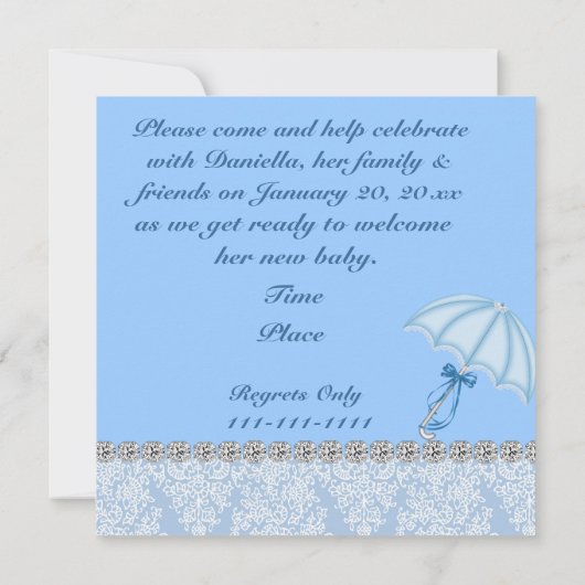 愛らしきらきら光るいベビーシャワー招待状少年 招待状 (裏面)