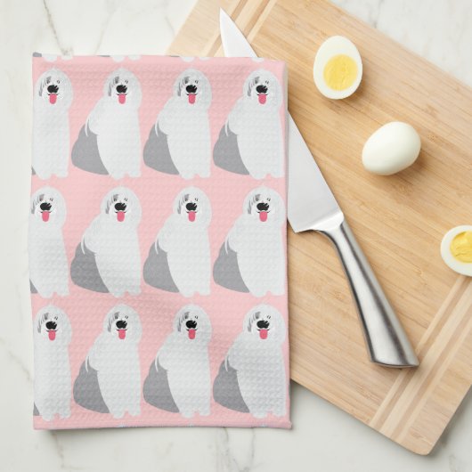 愛らしくかわいく古い英国の牧羊犬の種類のガーリー キッチンタオル (四つ折り)