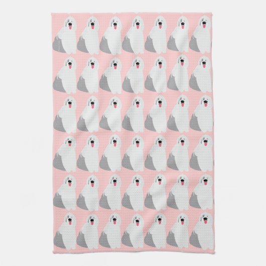 愛らしくかわいく古い英国の牧羊犬の種類のガーリー キッチンタオル (縦)