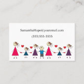 愛らしくカラフルな棒の姿の子供のベビーシッター 名刺 (裏面)