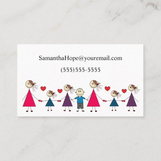 愛らしくカラフルな棒の姿の子供のベビーシッター 名刺 (裏面)
