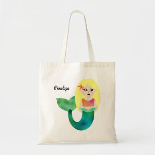 愛らしくパーソナライズでフェイクなホイルのブロンドの女性の人魚 トートバッグ