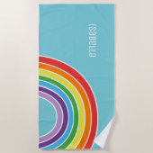 愛らしくパーソナライズな女の子のカラフルの虹 ビーチタオル (正面)