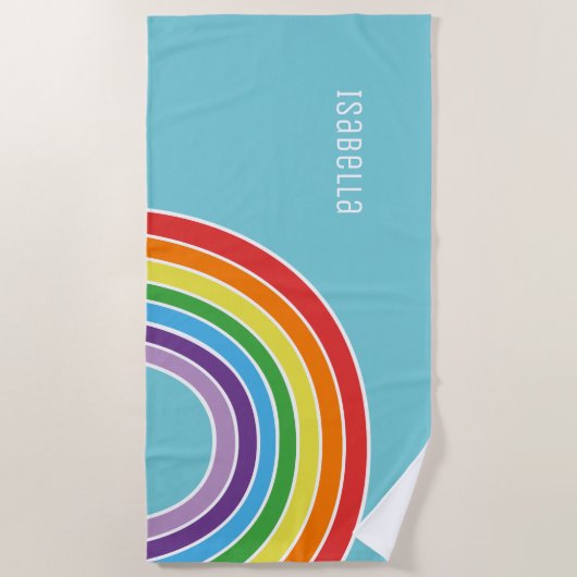 愛らしくパーソナライズな女の子のカラフルの虹 ビーチタオル (正面)