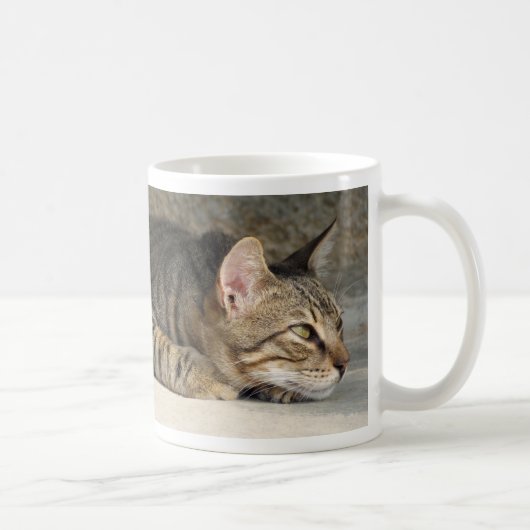 愛らしく思慮深い虎猫猫のマグ コーヒーマグカップ (右)