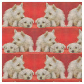 愛らしく白いテリアの子犬のプリント ファブリック (クローズアップ)