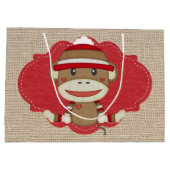 愛らしく素朴でカスタムなソックス猿のパーティー ラージペーパーバッグ (裏面)