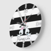 愛らしストライプのい可愛い，愛しパーソナライズされたい ラージ壁時計 (傾斜)