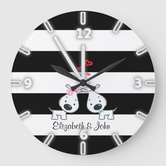 愛らしストライプのい可愛い,愛しパーソナライズされたい ラージ壁時計 (正面)