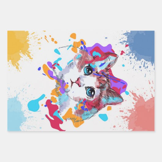愛らしパーソナライズされたい猫|猫の贈カラフルり物 ラッピングペーパーシート (正面)