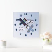 愛らしパーソナライズされたい飛行機の子供部屋時計 スクエア壁時計 (ホーム)