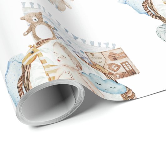 愛らし生まれたばかりのい赤ちゃん用ブルーシャワー ラッピングペーパー (ロールコーナー)