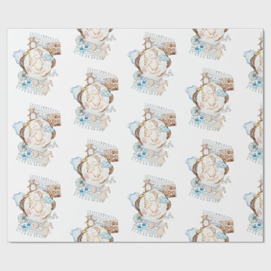 愛らし生まれたばかりのい赤ちゃん用ブルーシャワー ラッピングペーパー (フラット)
