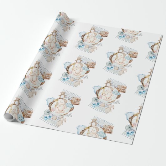 愛らし生まれたばかりのい赤ちゃん用ブルーシャワー ラッピングペーパー (アンロールド)