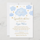 愛をふりかけた青い雲の赤ちゃんのお祝い 招待状 (正面)