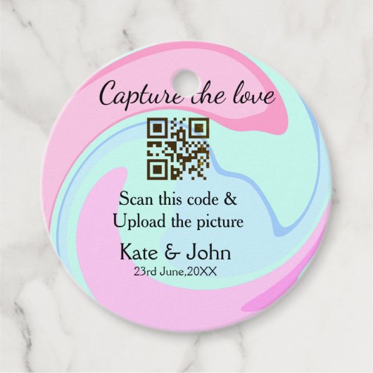愛をキャプチャー QRスキャン マーブル ピンク ブルー ミックス フェイバータグ (正面)