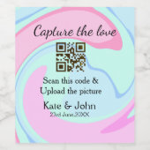 愛をキャプチャー QRスキャン マーブル ピンク ブルー ミックス ワインラベル (シングルラベル)