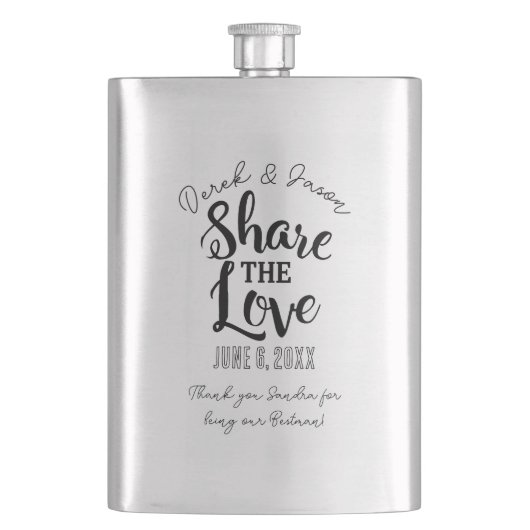 愛をシェアしよう ベストマン、ブライズマン、ギフトアイデア ヒップ フラスク (正面)