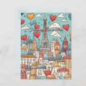 愛をパリで見つけたフランスのバレンタインデー ポストカード (正面/裏面)