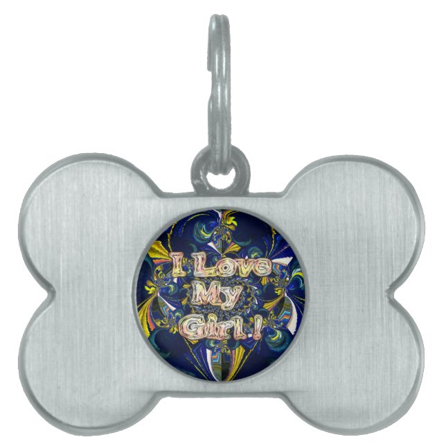 愛をパーソナライズ無限：私は私の女の子を愛する ペットネームタグ (正面)