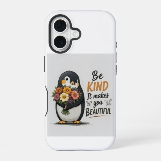 愛を伝えるペンギンのスマホケース | 花束を持つかわいいペンギン iPhone 16ケース (裏面)