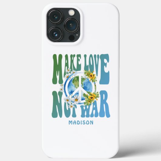 愛を分かち合い平和を願う 花柄の世界平和のマーク 名前入り Case-Mate iPhoneケース (裏面)
