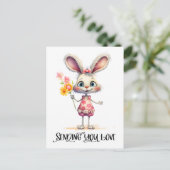 愛を寄せる愛らしいウサギ ポストカード (スタンド正面)