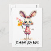 愛を寄せる愛らしいウサギ ポストカード (正面/裏面)