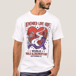 愛を忘れず希望を持って パープルリボン ハート ロード Tシャツ
