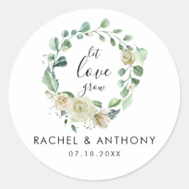 愛を成長させる白バラリース水色シック ラウンドシール